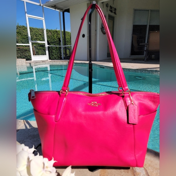 Coach Pebbled Leather Ava Tote Bag In Pink Ruby - Picture 1 of 13